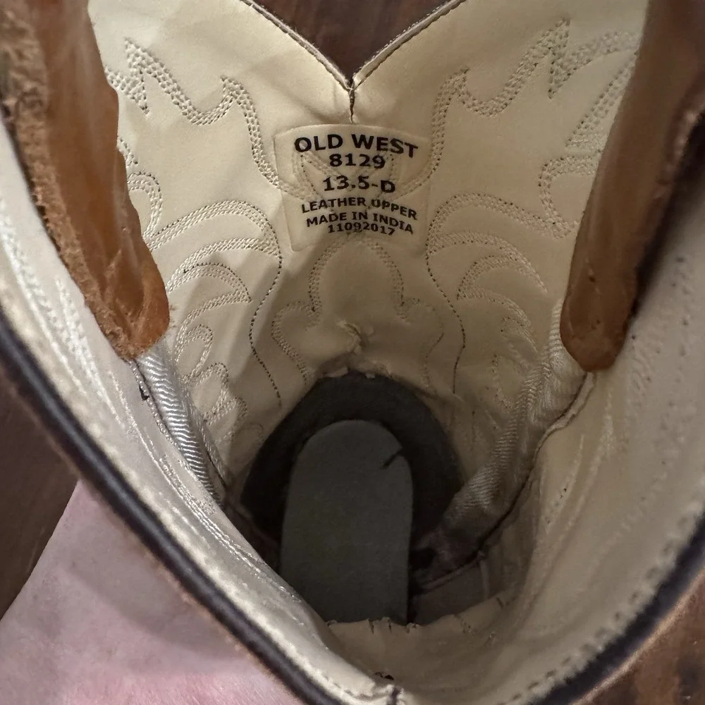 Old West Kids Unisex Cowboy Boots Brown Western Pointed Toe 8129 Size 13.5